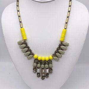 J. Crew Yellow Beaded and Gray Jeweled Necklace